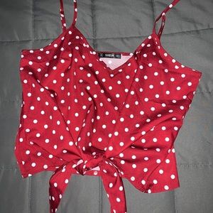 red polka dot shein tied crop top